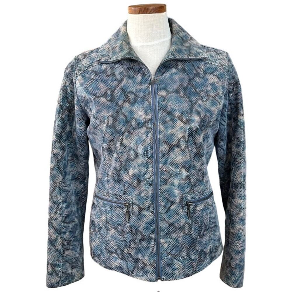 Chico's Blue Embossed Leather Snakeskin Moto Jacket Size 0.5 (S/6) Cobalt Lined